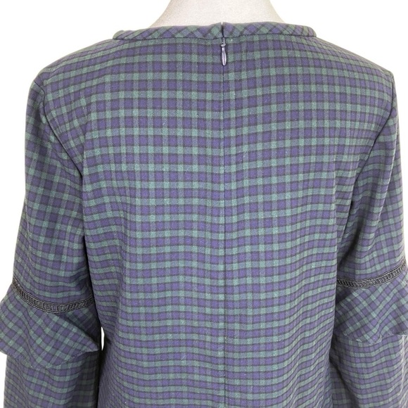 Loft Green And Navy Tartan Plaid Balloon Ruffle Sleeve A-line Mini Dress Sz 4 - Picture 10 of 16